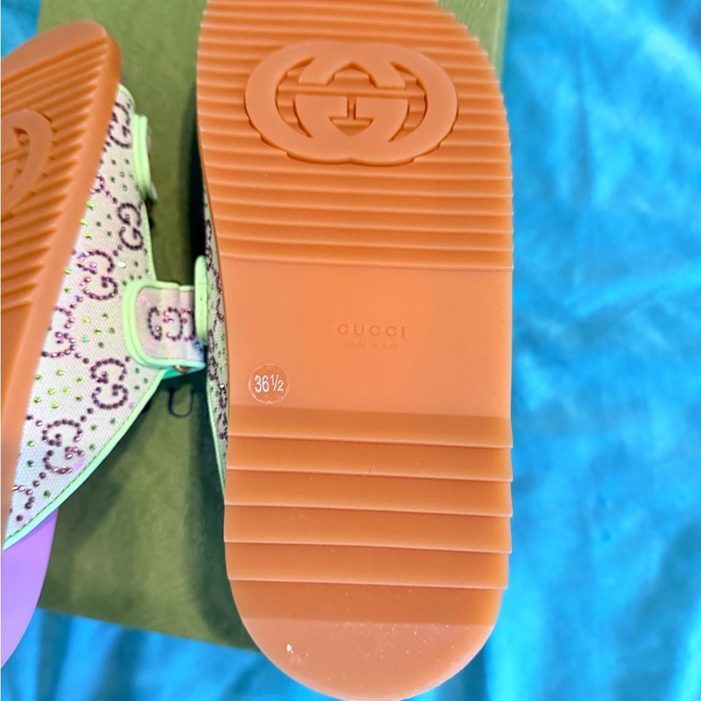 Gucci Purple and Mint Green GG Strap Sandals - Picture 7 of 8